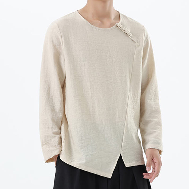 Buddha Stones Men's Long Sleeve Round Collar Comfort Cotton Linen Shirt - image 21