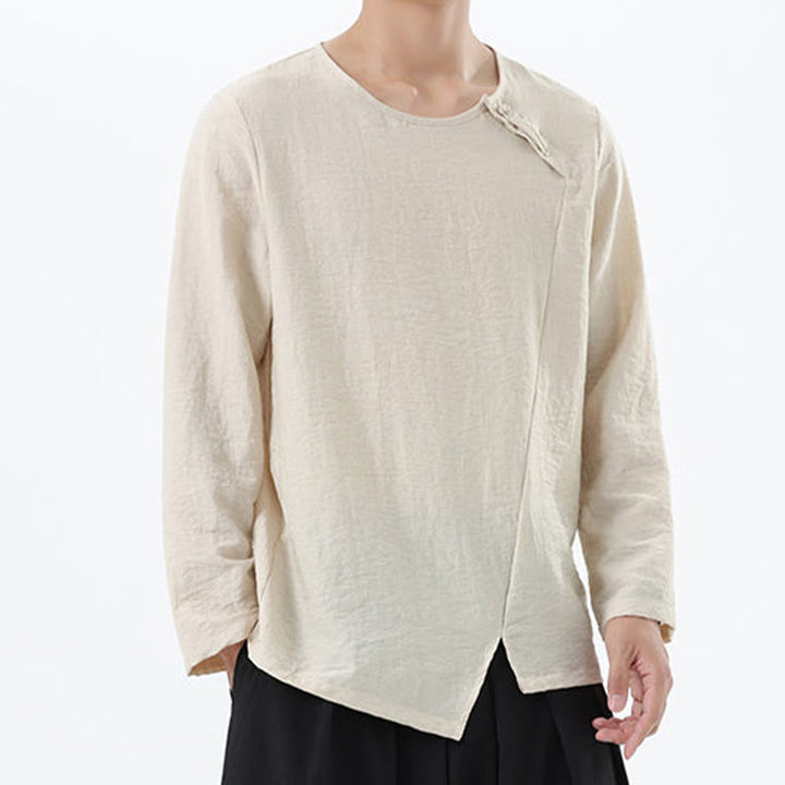 Buddha Stones Men's Long Sleeve Round Collar Comfort Cotton Linen Shirt - image 21