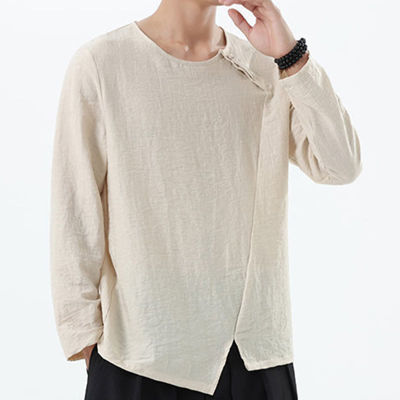 Buddha Stones Men's Long Sleeve Round Collar Comfort Cotton Linen Shirt - image 18