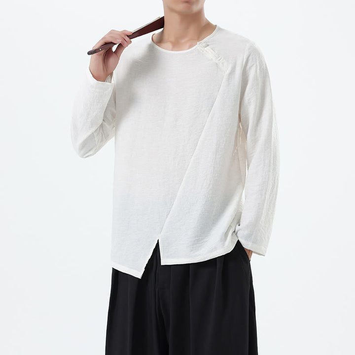 Buddha Stones Men's Long Sleeve Round Collar Comfort Cotton Linen Shirt - image 13