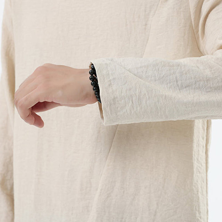 Buddha Stones Men's Long Sleeve Round Collar Comfort Cotton Linen Shirt - image 26