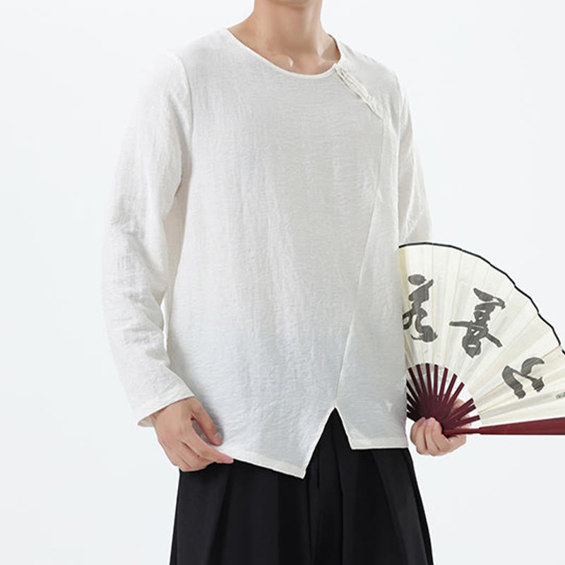 Buddha Stones Men's Long Sleeve Round Collar Comfort Cotton Linen Shirt - image 7