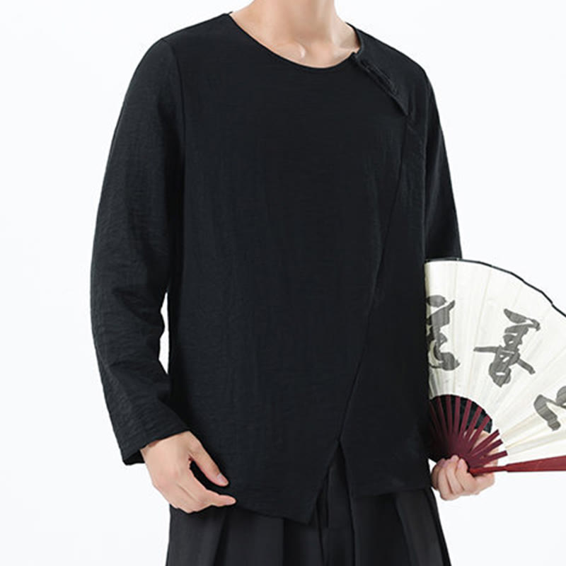Buddha Stones Men's Long Sleeve Round Collar Comfort Cotton Linen Shirt - image 34