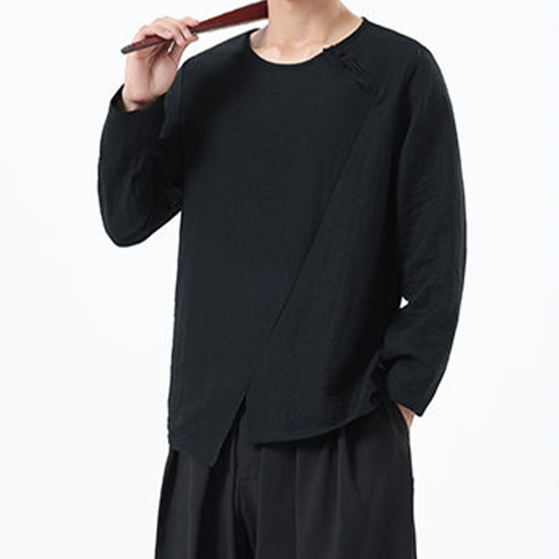 Buddha Stones Men's Long Sleeve Round Collar Comfort Cotton Linen Shirt - image 31