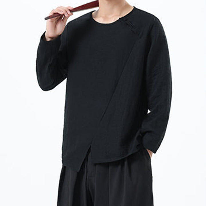 Buddha Stones Men's Long Sleeve Round Collar Comfort Cotton Linen Shirt - image 31