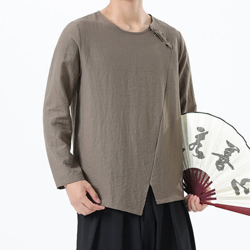 Buddha Stones Men's Long Sleeve Round Collar Comfort Cotton Linen Shirt - image 2