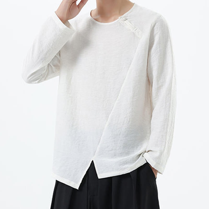 Buddha Stones Men's Long Sleeve Round Collar Comfort Cotton Linen Shirt - image 14