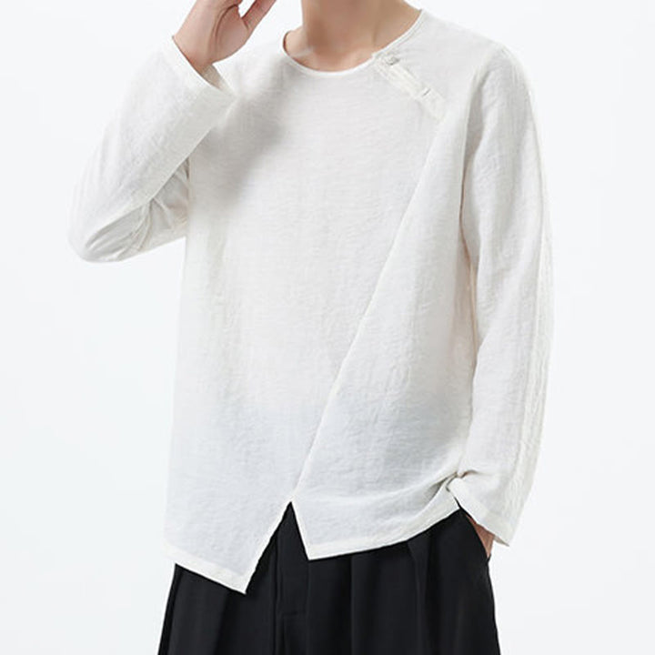 Buddha Stones Men's Long Sleeve Round Collar Comfort Cotton Linen Shirt - image 14