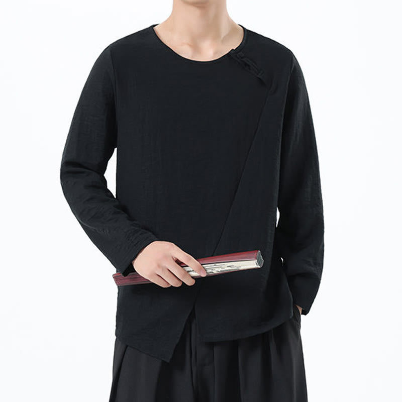 Buddha Stones Men's Long Sleeve Round Collar Comfort Cotton Linen Shirt - image 32