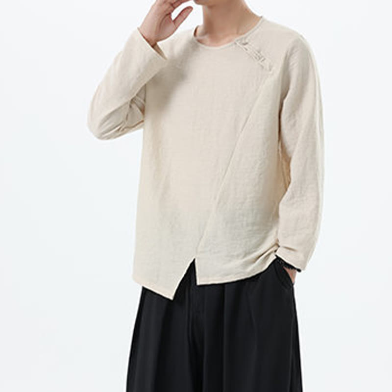 Buddha Stones Men's Long Sleeve Round Collar Comfort Cotton Linen Shirt - image 20