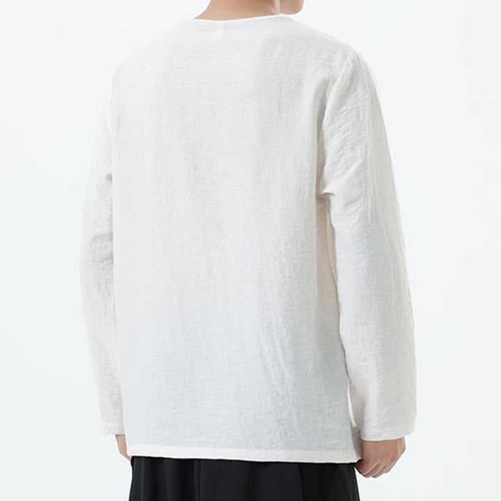 Buddha Stones Men's Long Sleeve Round Collar Comfort Cotton Linen Shirt - image 9