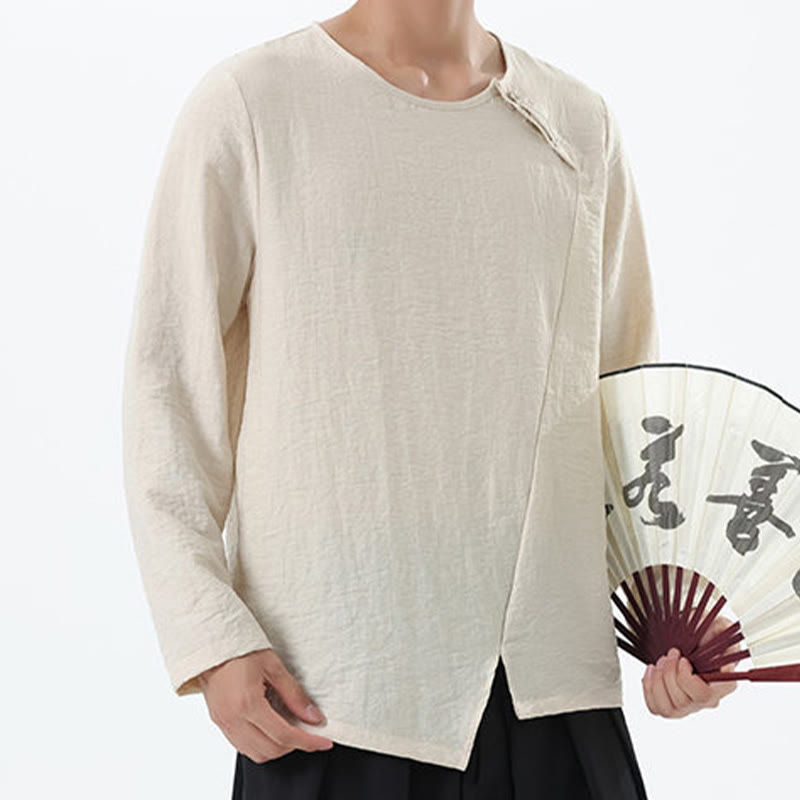 Buddha Stones Men's Long Sleeve Round Collar Comfort Cotton Linen Shirt - image 22