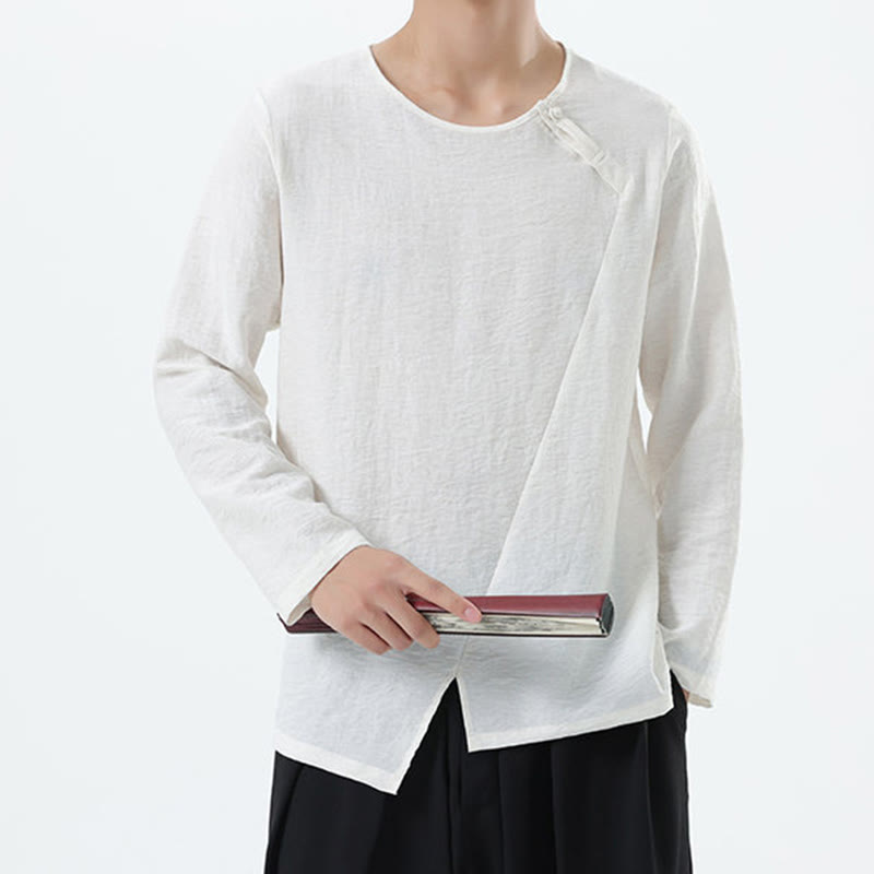 Buddha Stones Men's Long Sleeve Round Collar Comfort Cotton Linen Shirt - image 10