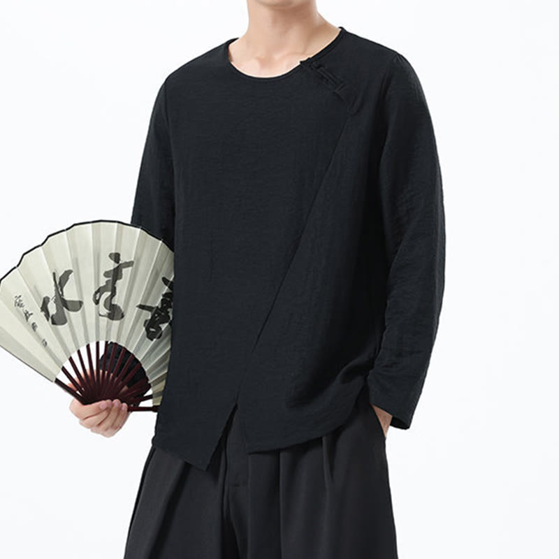 Buddha Stones Men's Long Sleeve Round Collar Comfort Cotton Linen Shirt - image 32