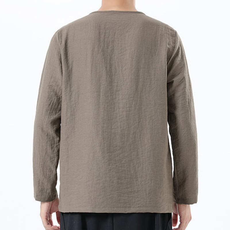 Buddha Stones Men's Long Sleeve Round Collar Comfort Cotton Linen Shirt - image 3