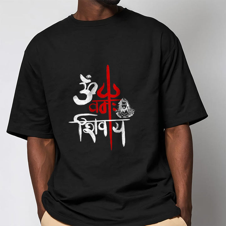 Buddha Stones OM NAMAH SHIVAYA Red Trident Cotton Tee T-shirt