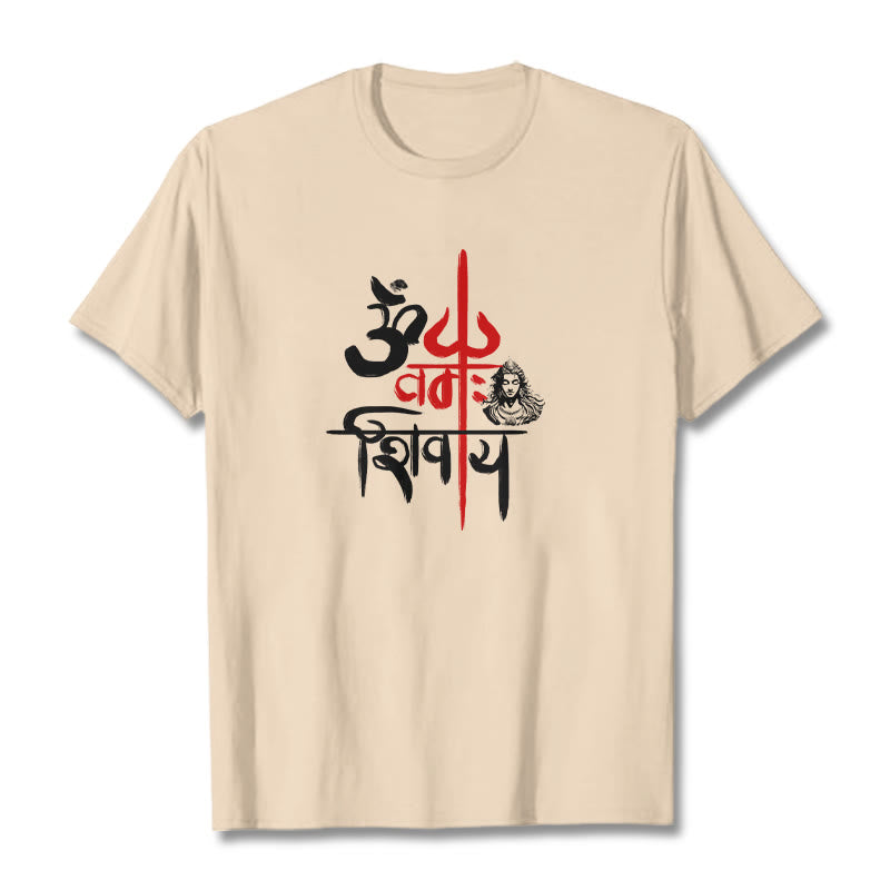 Buddha Stones OM NAMAH SHIVAYA Red Trident Cotton Tee T-shirt