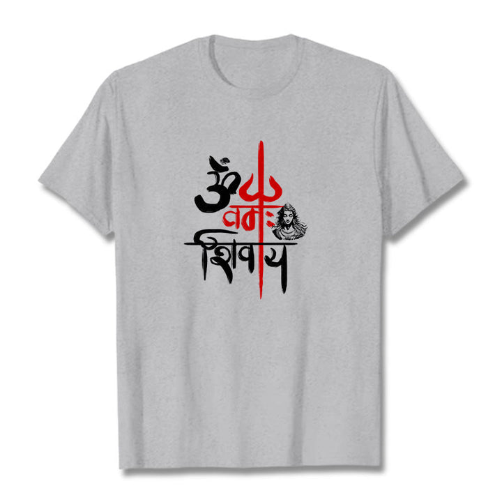 Buddha Stones OM NAMAH SHIVAYA Red Trident Cotton Tee T-shirt