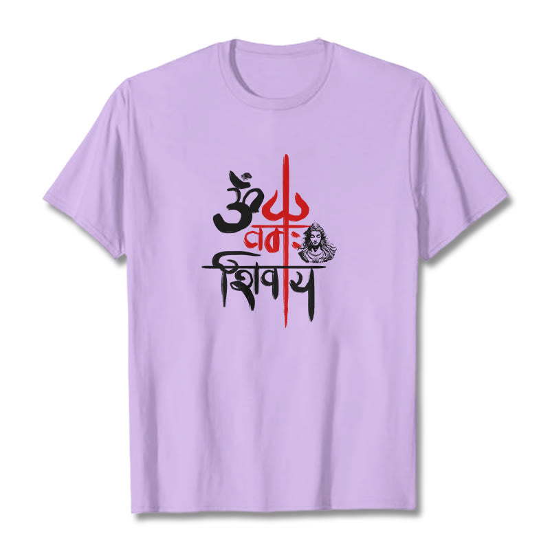 Buddha Stones OM NAMAH SHIVAYA Red Trident Cotton Tee T-shirt