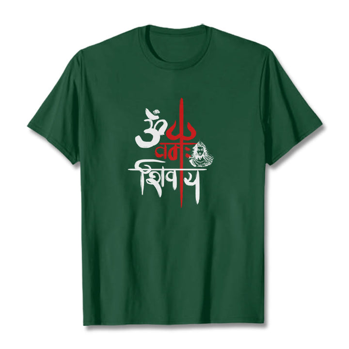 Buddha Stones OM NAMAH SHIVAYA Red Trident Cotton Tee T-shirt