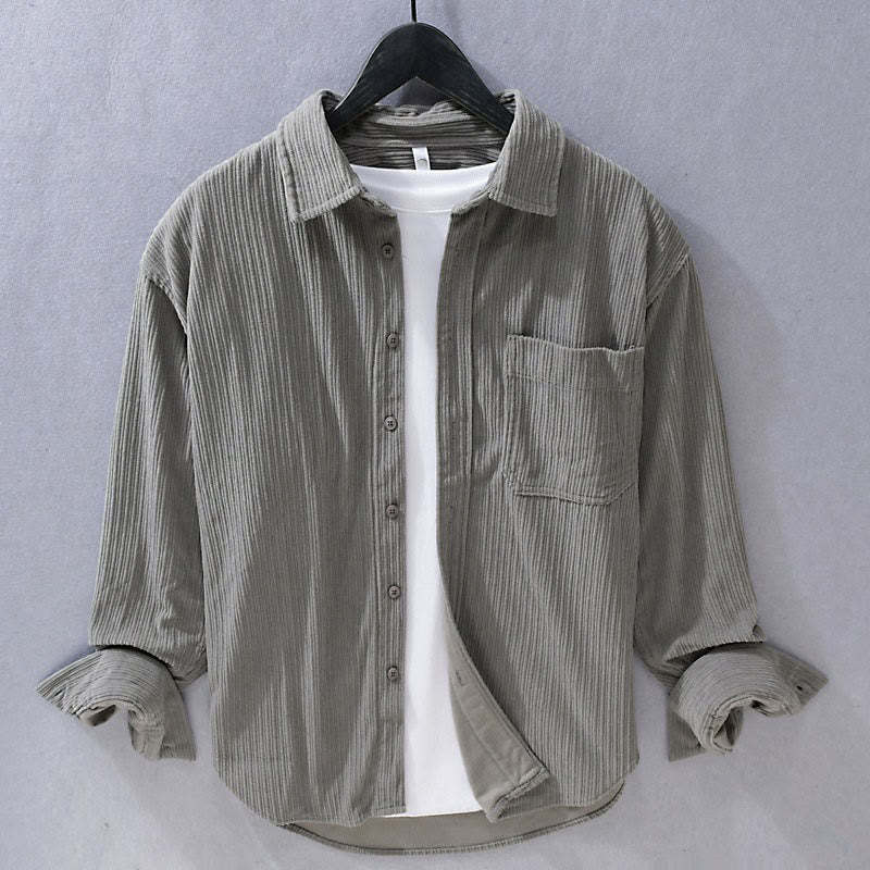 Buddha Stones Men's Long Sleeve Turn-down Collar With Pocket Corduroy Casual Shirt - DimGray - US/UK/AU42，EU52 (3XL) - image 1