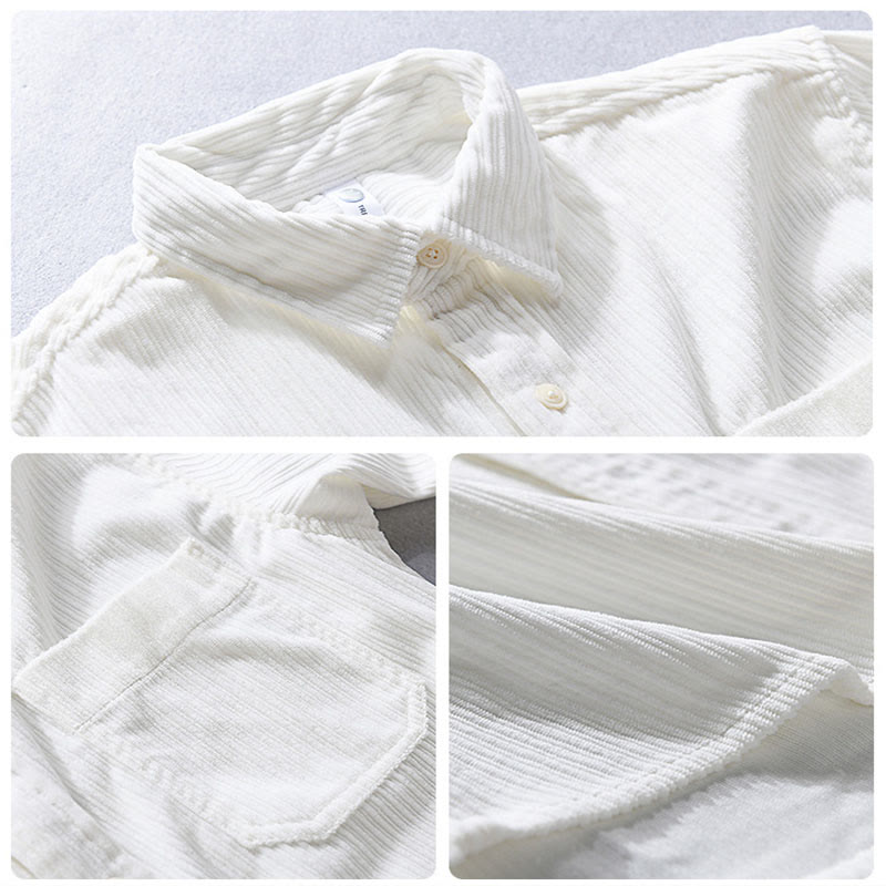 Buddha Stones Men's Long Sleeve Turn-down Collar With Pocket Corduroy Casual Shirt - image 11