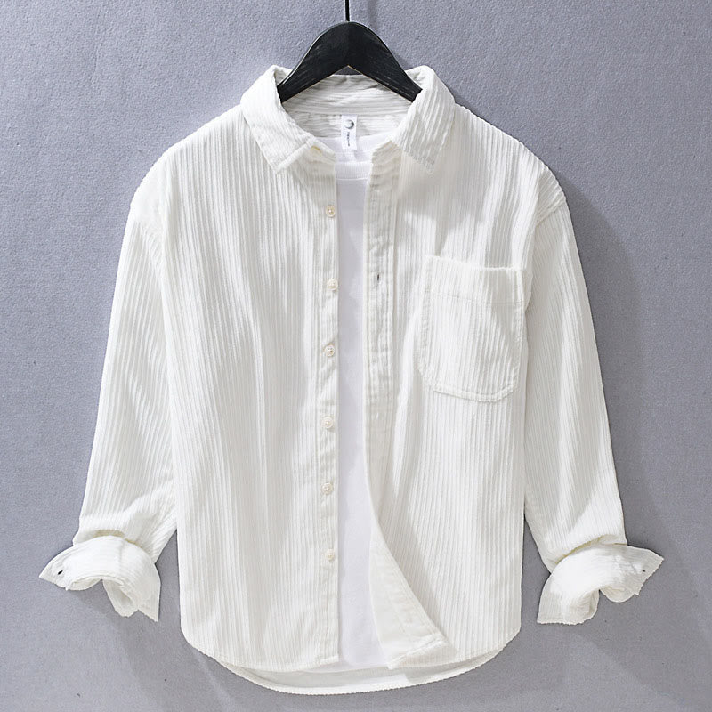 Buddha Stones Men's Long Sleeve Turn-down Collar With Pocket Corduroy Casual Shirt - White - US/UK/AU42，EU52 (3XL) - image 4