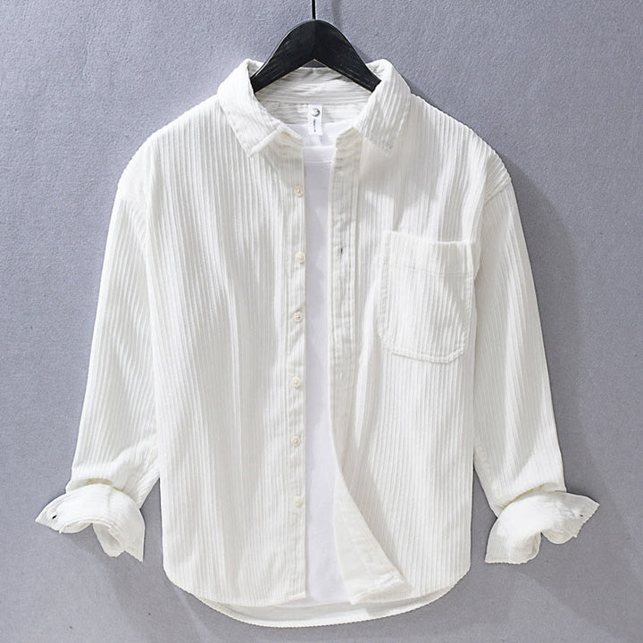 Buddha Stones Men's Long Sleeve Turn-down Collar With Pocket Corduroy Casual Shirt - White - US/UK/AU42，EU52 (3XL) - image 4