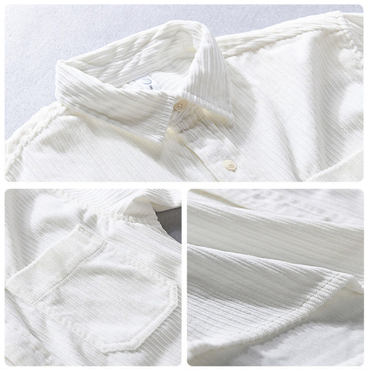 Buddha Stones Men's Long Sleeve Turn-down Collar With Pocket Corduroy Casual Shirt - image 12