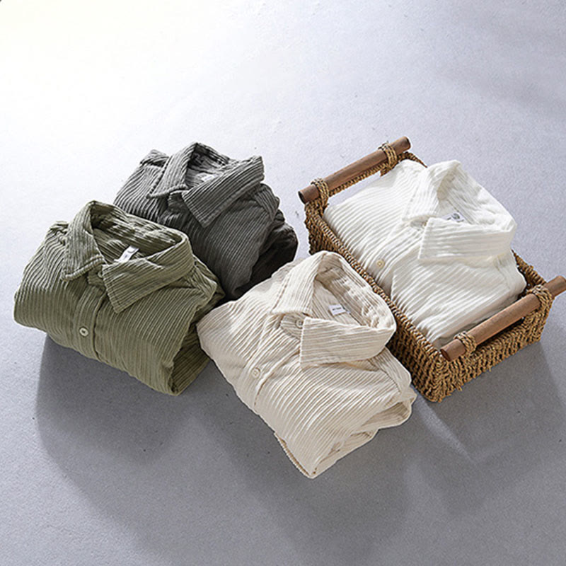 Buddha Stones Men's Long Sleeve Turn-down Collar With Pocket Corduroy Casual Shirt - image 5