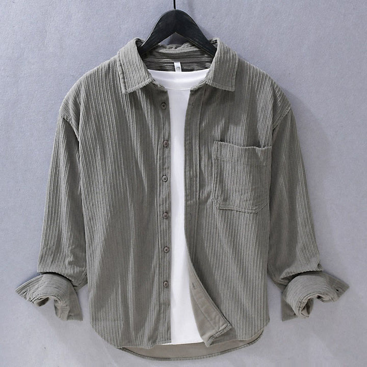 Buddha Stones Men's Long Sleeve Turn-down Collar With Pocket Corduroy Casual Shirt - DimGray - US/UK/AU42，EU52 (3XL) - image 0