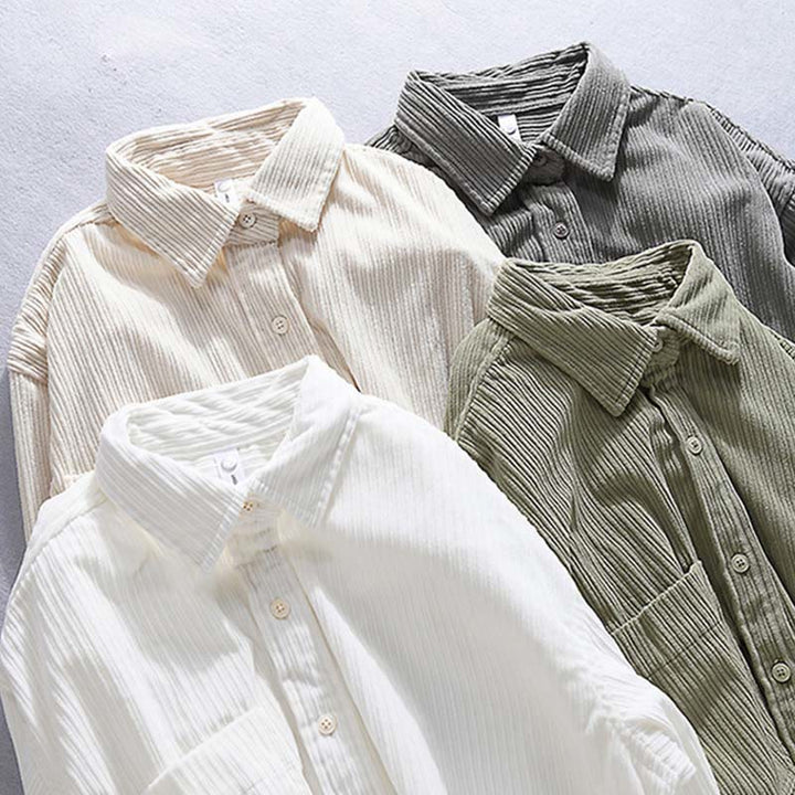 Buddha Stones Men's Long Sleeve Turn-down Collar With Pocket Corduroy Casual Shirt - image 5