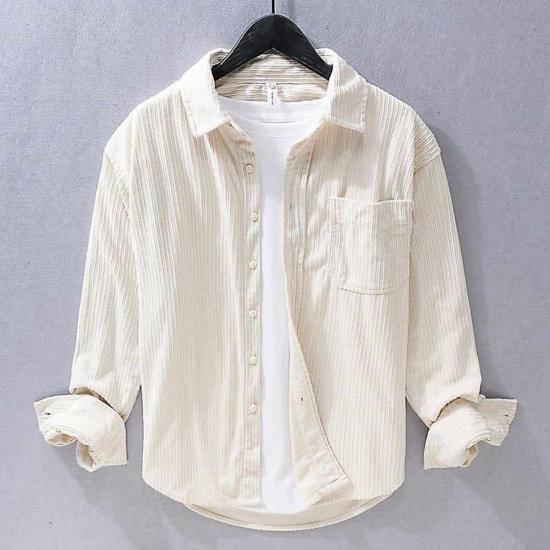 Buddha Stones Men's Long Sleeve Turn-down Collar With Pocket Corduroy Casual Shirt - Ivory - US/UK/AU42，EU52 (3XL) - image 3