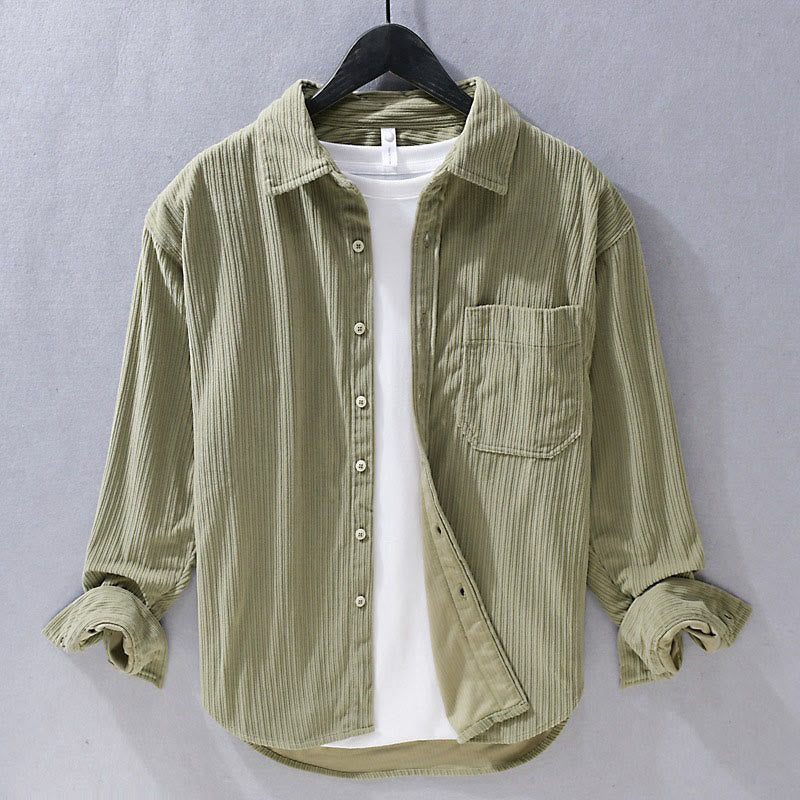 Buddha Stones Men's Long Sleeve Turn-down Collar With Pocket Corduroy Casual Shirt - DarkKhaki - US/UK/AU42，EU52 (3XL) - image 1