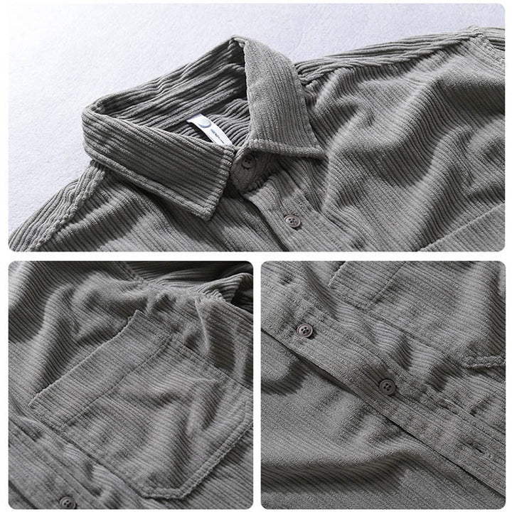 Buddha Stones Men's Long Sleeve Turn-down Collar With Pocket Corduroy Casual Shirt - image 8