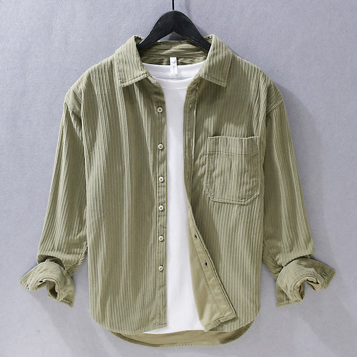 Buddha Stones Men's Long Sleeve Turn-down Collar With Pocket Corduroy Casual Shirt - DarkKhaki - US/UK/AU42，EU52 (3XL) - image 2