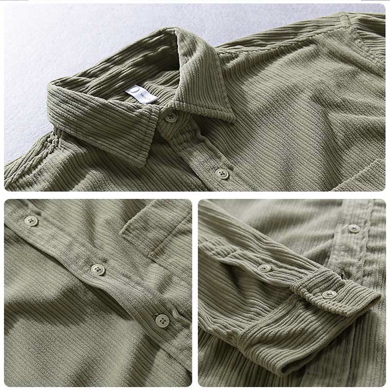 Buddha Stones Men's Long Sleeve Turn-down Collar With Pocket Corduroy Casual Shirt - image 9