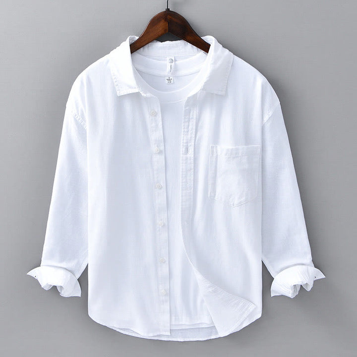 Buddha Stones Men's Long Sleeve Turn-down Collar With Pocket Pure Color Comfortable Cotton Shirt - White - US/UK/AU42，EU52 (3XL) - image 13