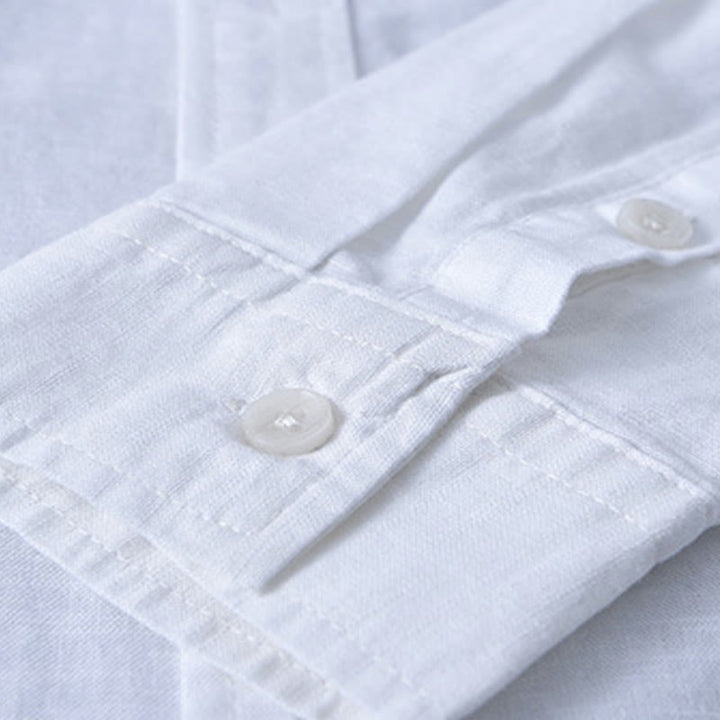 Buddha Stones Men's Long Sleeve Turn-down Collar With Pocket Pure Color Comfortable Cotton Shirt - image 14