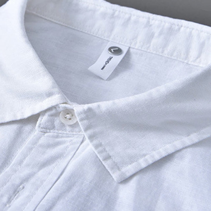 Buddha Stones Men's Long Sleeve Turn-down Collar With Pocket Pure Color Comfortable Cotton Shirt - image 14