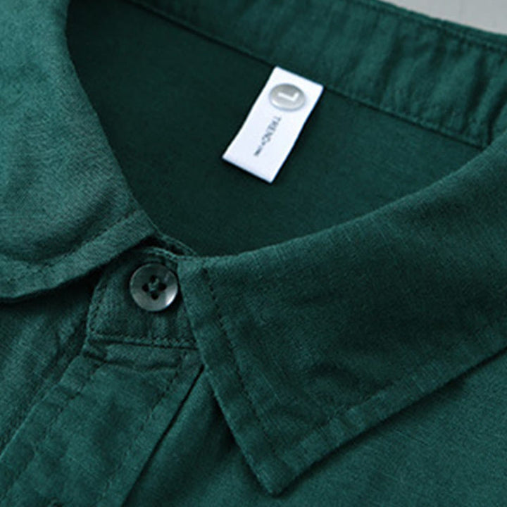 Buddha Stones Men's Long Sleeve Turn-down Collar With Pocket Pure Color Comfortable Cotton Shirt - image 26