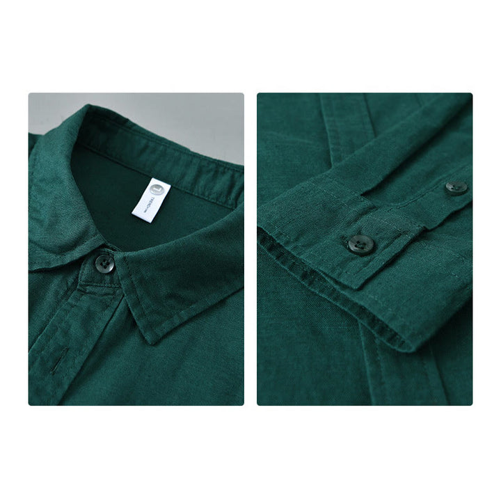 Buddha Stones Men's Long Sleeve Turn-down Collar With Pocket Pure Color Comfortable Cotton Shirt - image 27