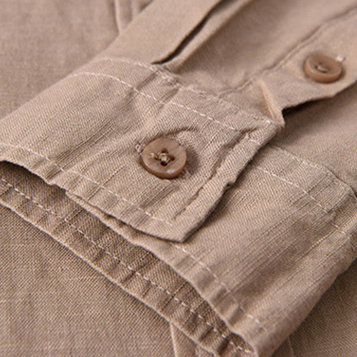 Buddha Stones Men's Long Sleeve Turn-down Collar With Pocket Pure Color Comfortable Cotton Shirt - image 22