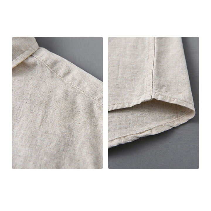 Buddha Stones Men's Long Sleeve Turn-down Collar With Pocket Pure Color Comfortable Cotton Shirt - image 10