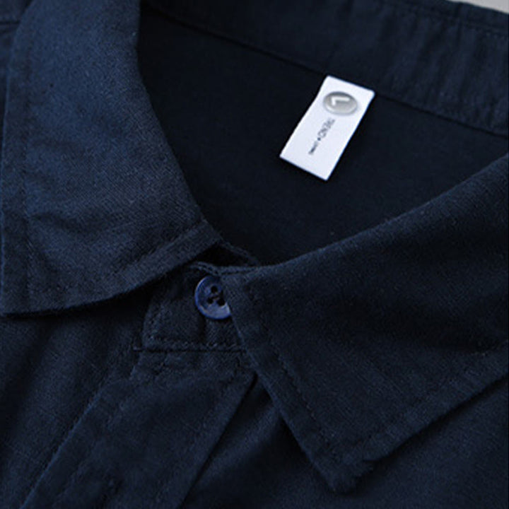 Buddha Stones Men's Long Sleeve Turn-down Collar With Pocket Pure Color Comfortable Cotton Shirt - image 38