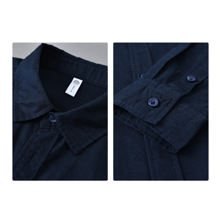 Buddha Stones Men's Long Sleeve Turn-down Collar With Pocket Pure Color Comfortable Cotton Shirt - image 40