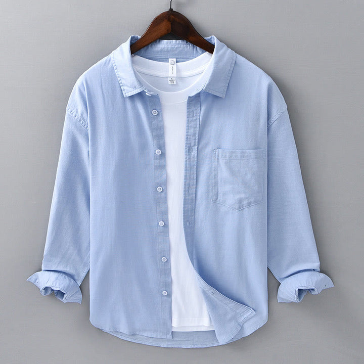 Buddha Stones Men's Long Sleeve Turn-down Collar With Pocket Pure Color Comfortable Cotton Shirt - LightSkyBlue - US/UK/AU42，EU52 (3XL) - image 17