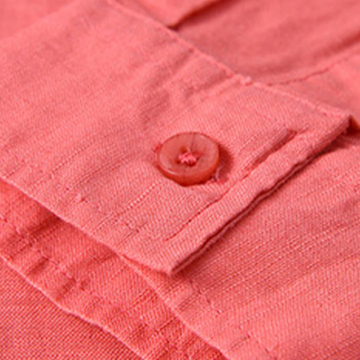 Buddha Stones Men's Long Sleeve Turn-down Collar With Pocket Pure Color Comfortable Cotton Shirt - image 35