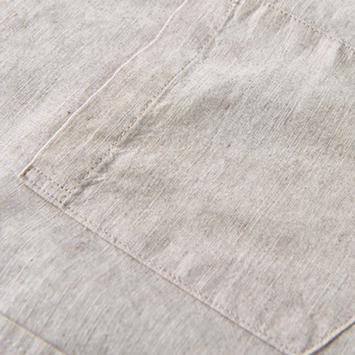 Buddha Stones Men's Long Sleeve Turn-down Collar With Pocket Pure Color Comfortable Cotton Shirt - image 7