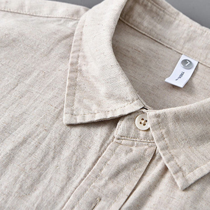 Buddha Stones Men's Long Sleeve Turn-down Collar With Pocket Pure Color Comfortable Cotton Shirt - image 5